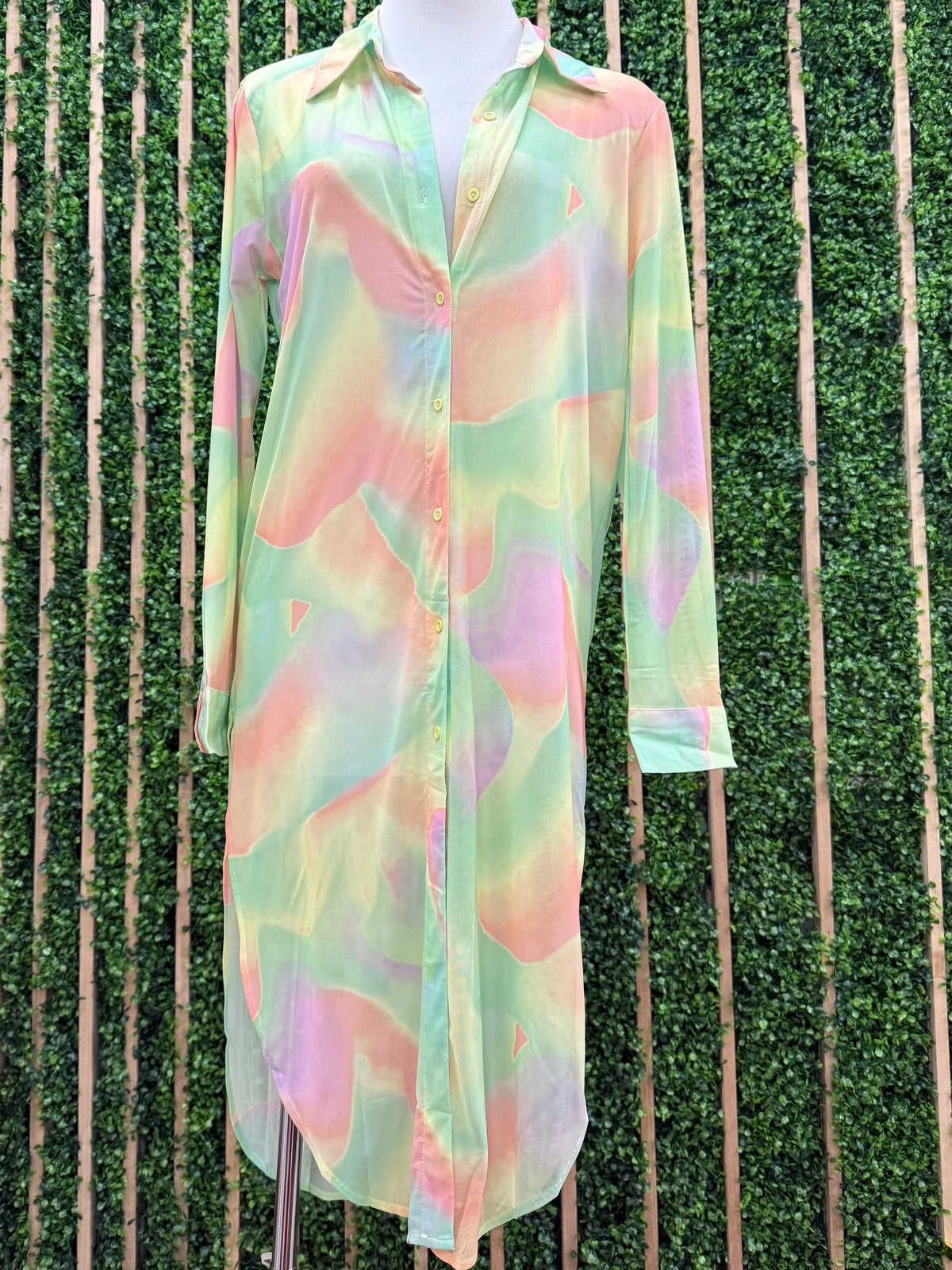 Mesh Tie Dye Button down Tunic