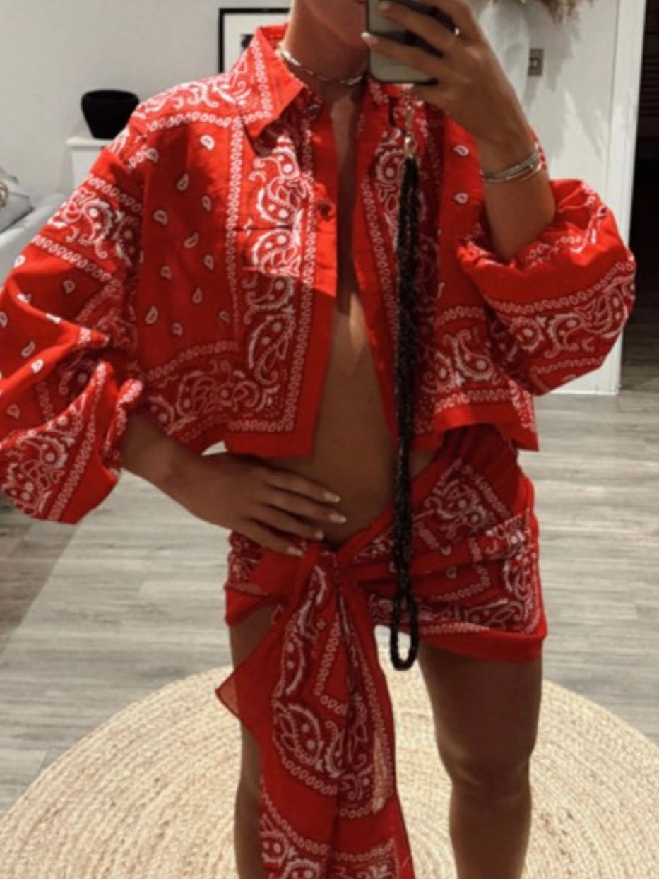 Bandana Print Button-Down Shirt and scarf