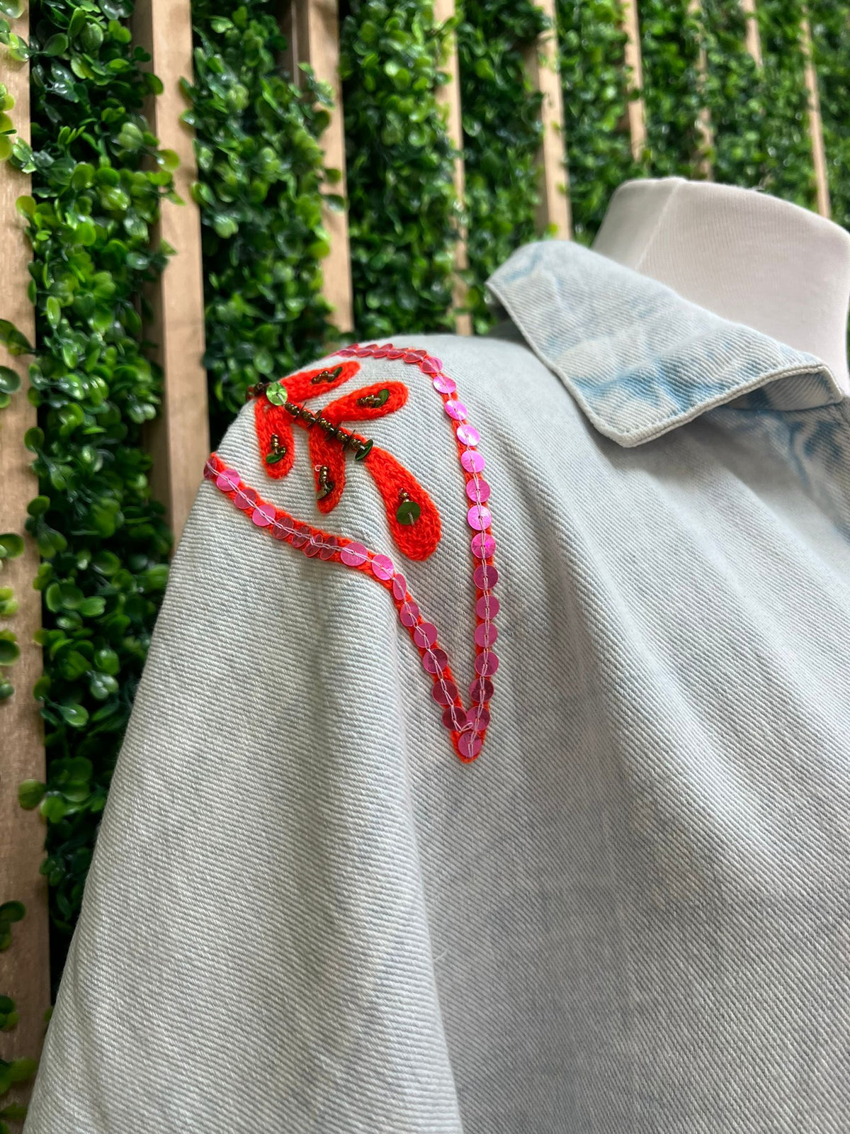 Beautiful Loose Fit Embroidered Flower Denim Romper