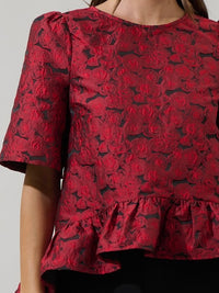 Red Jacquard Hi Low Blouse