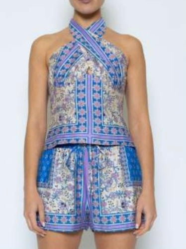 Blue Printed Halter Neck Top