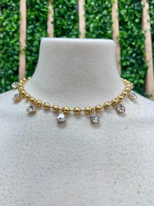 Yochi Rhinestone Ball Chain Necklace