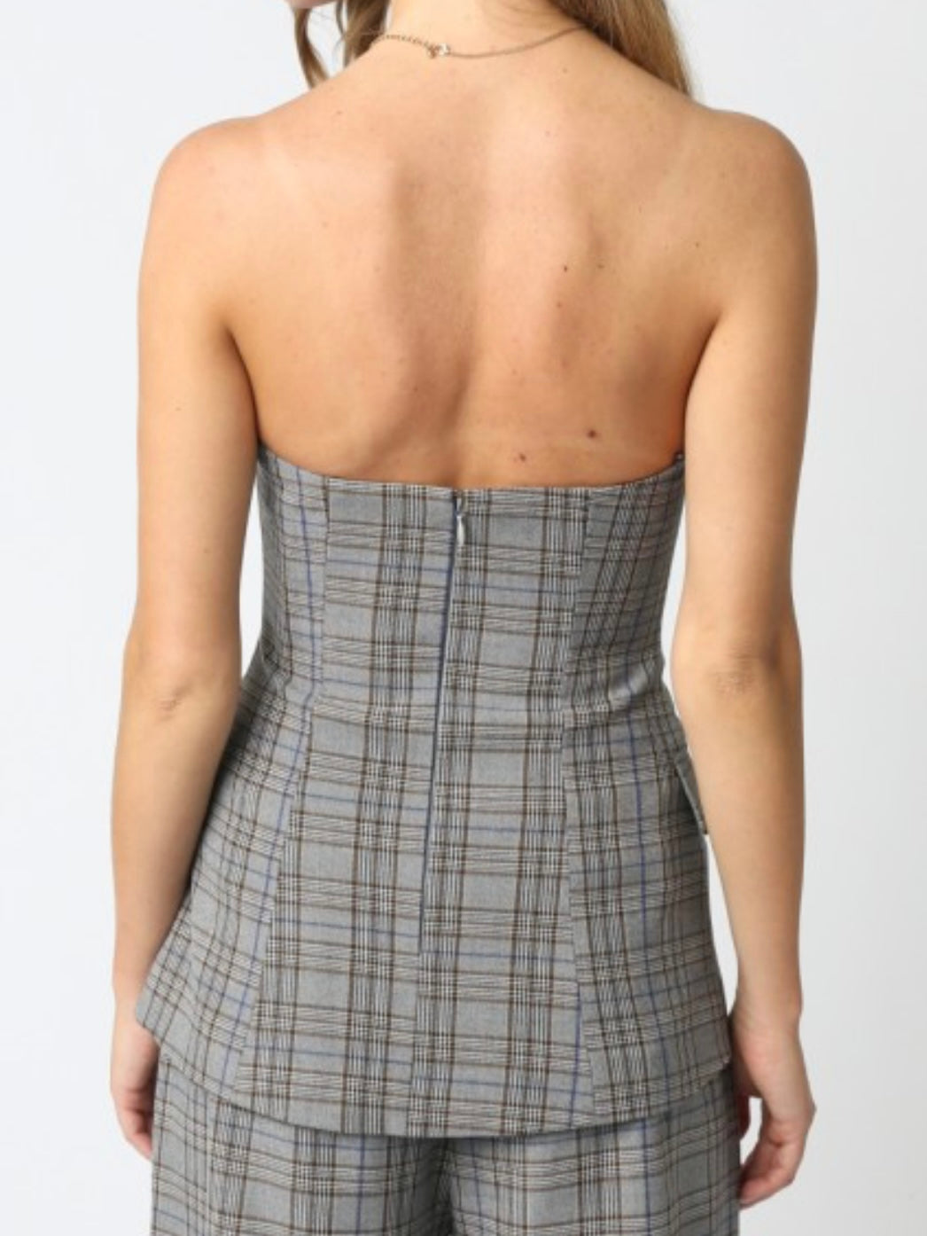 Brown Blue Plaid Sweetheart Vest
