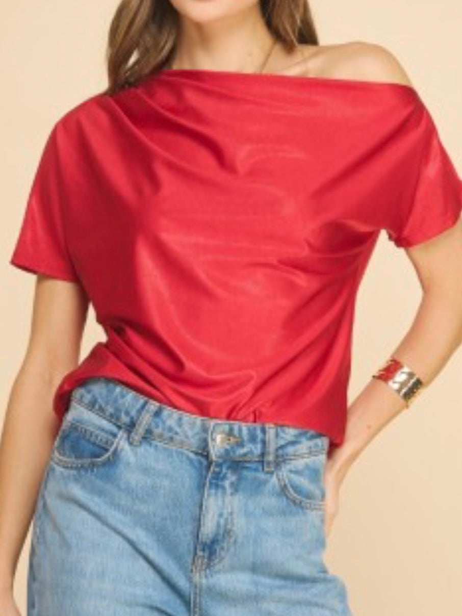 Metallic Off Shoulder Short Sleeve Top