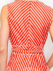 Beautiful Red Striped V Neck Midi Dress