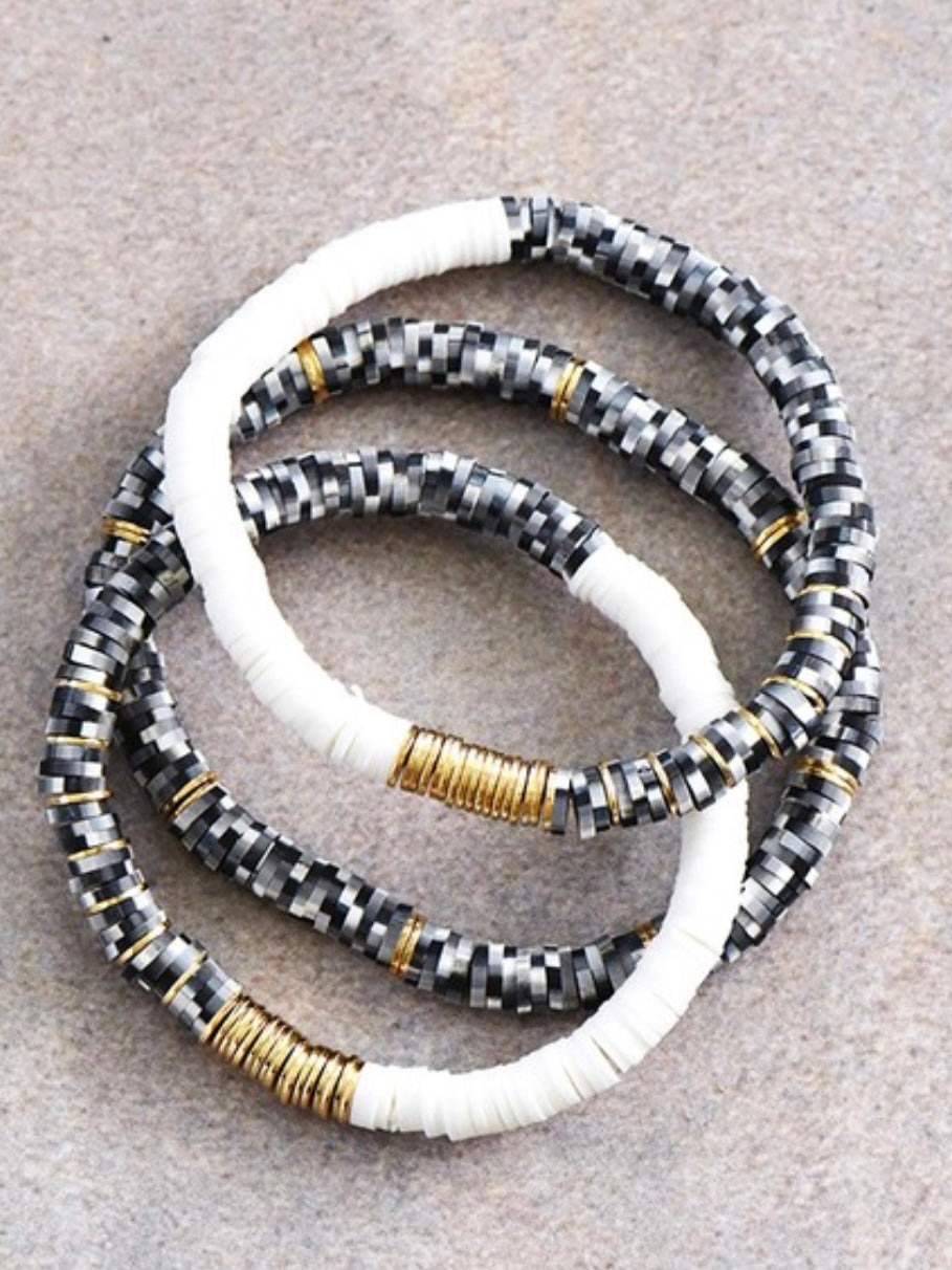 Rubber Flat Disc Bead Bracelet Set