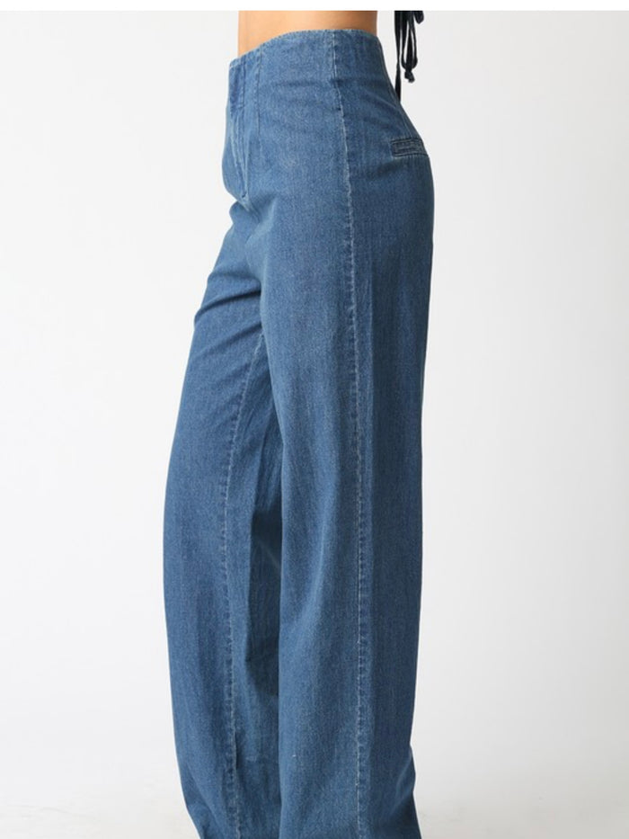 High Waist Dark Straight Wide Leg Denim Pants