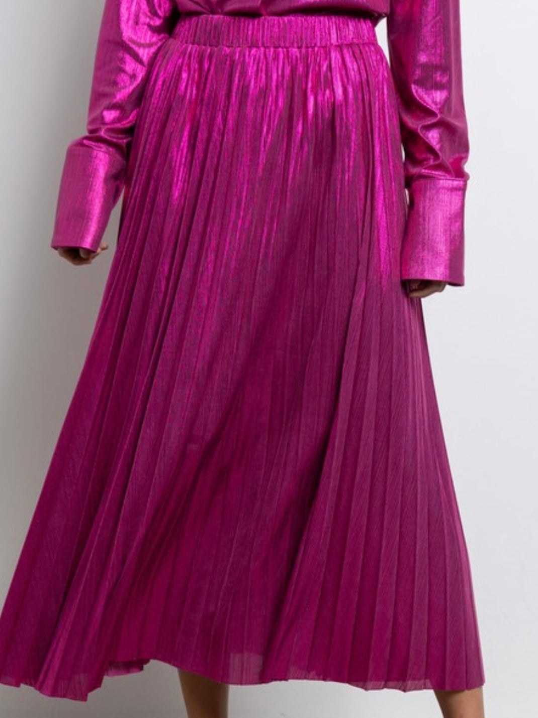 Iridescent Pleated Midi Skirt