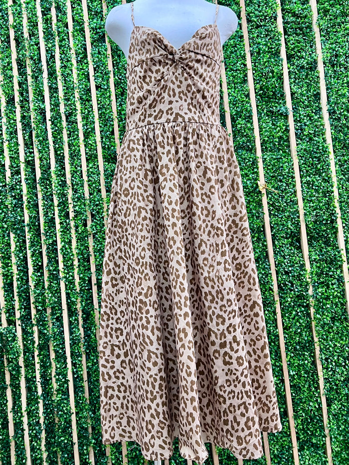 Taupe Leopard Sweetheart Midi Dress