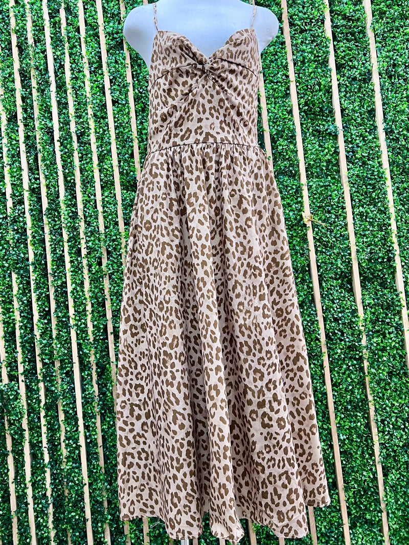 Taupe Leopard Sweetheart Midi Dress