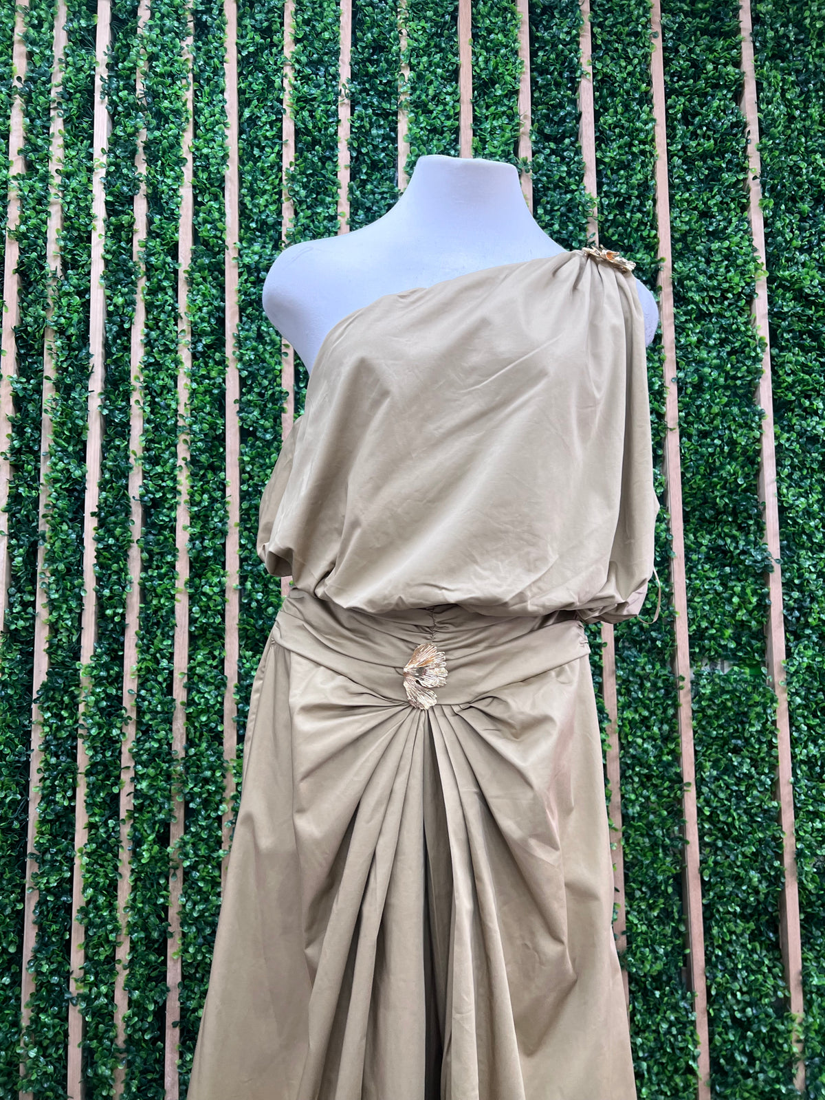 Sand Gold floral Detail one Shoulder Bubble top
