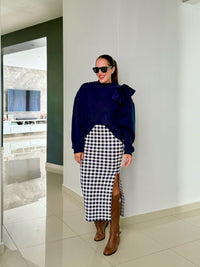 Beautiful Knit Navy Gingham Midi Skirt