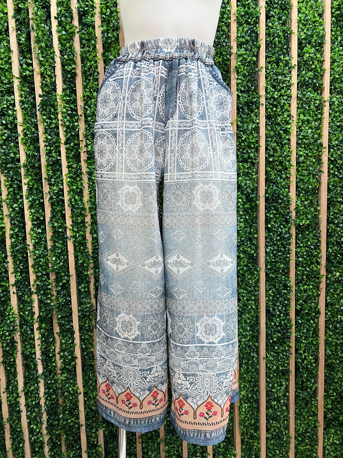 Deco Trim One Size Denim Wide Leg Pant