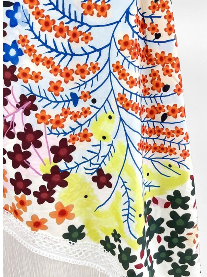 Floral Asymmetric Fringe Skirt