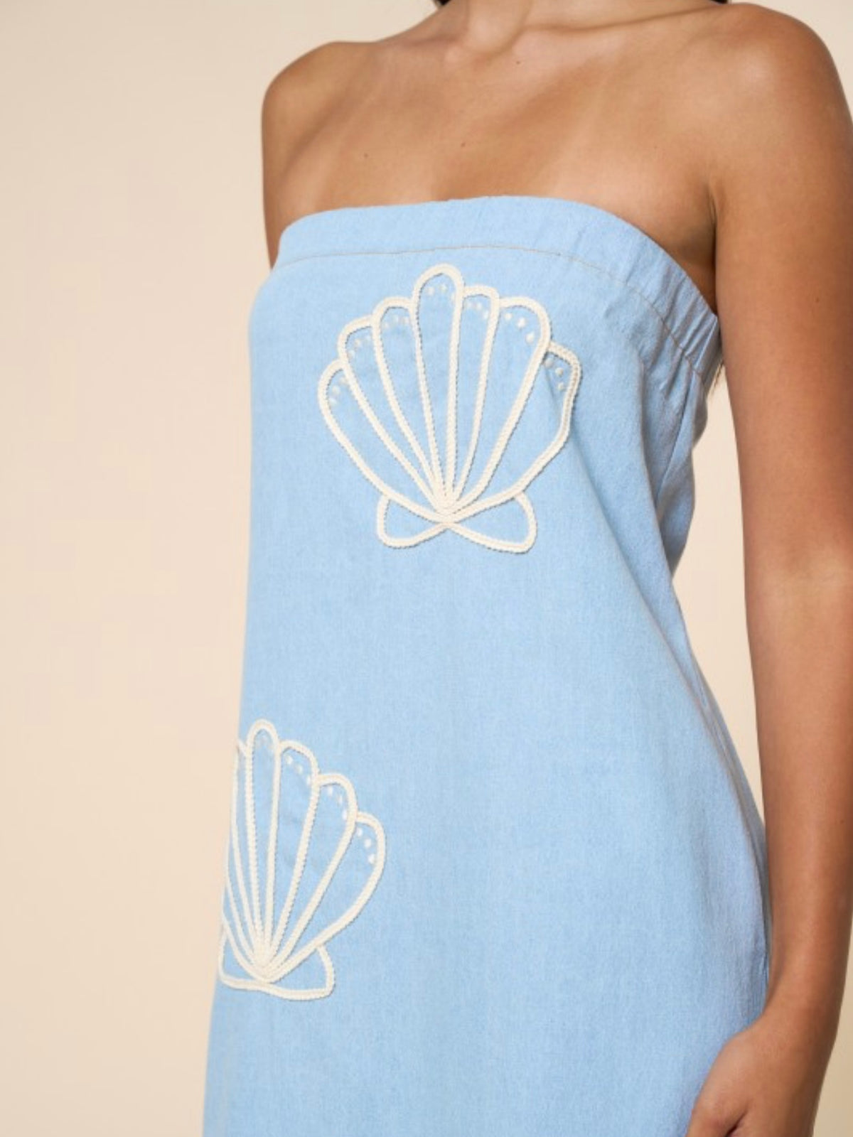 Blue Seashell Strapless Maxi Dress