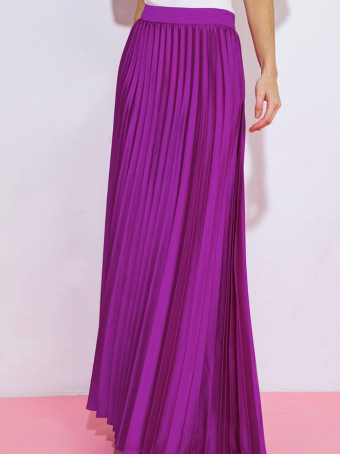 Magenta Pleated Maxi Skirt