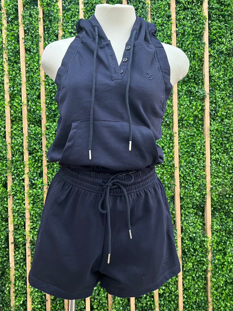 Navy Hooded Short Pant Set