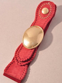 Oval Gold Buckle Suede Elastic Belt