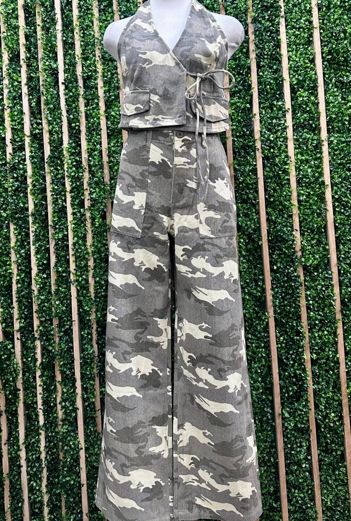 Camo Wrapped Halter Neck Top