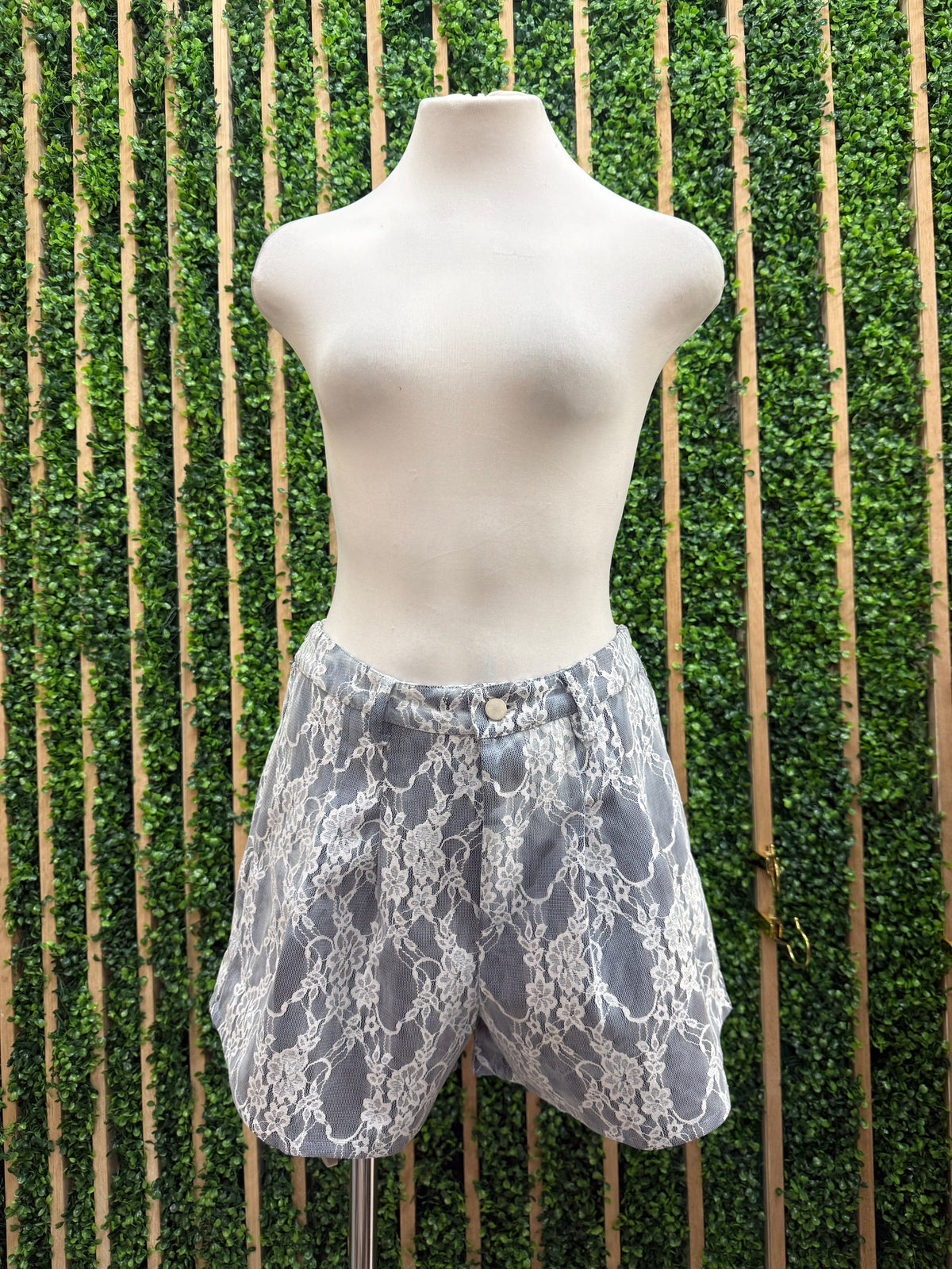 Lace Overlay Denim Shorts