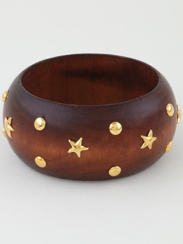 Starry Wide Dome Wood Cuff Bracelet