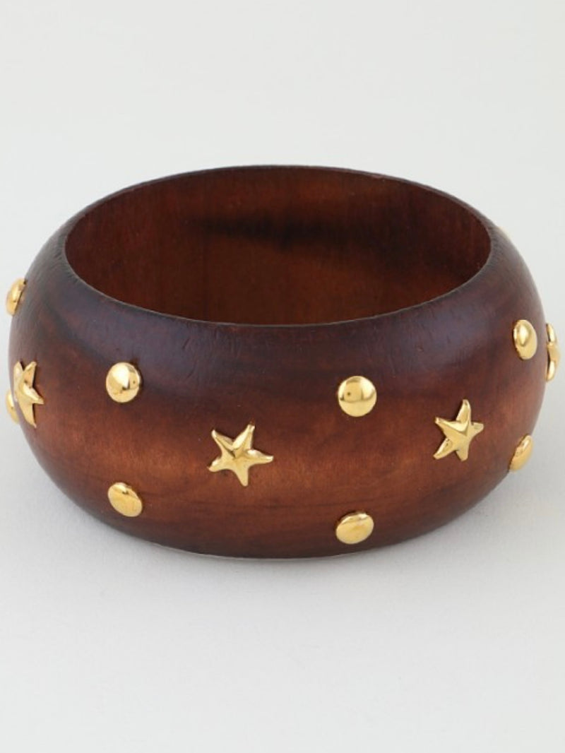 Starry Wide Dome Wood Cuff Bracelet