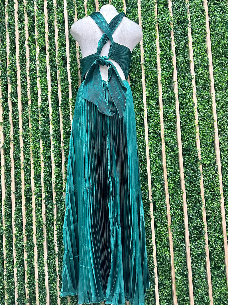 Delicate Hunter Green Halter Dressy Maxi Dress