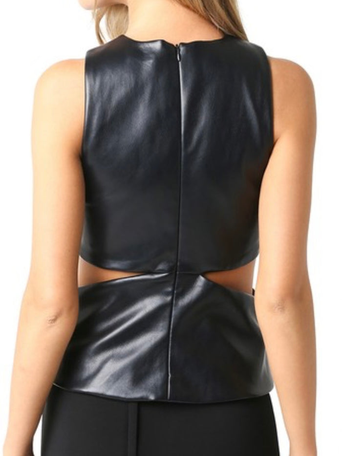 Beautiful Black Pleather Cutout Top