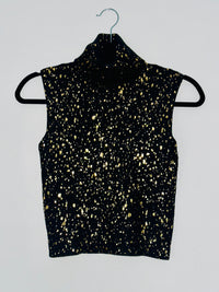 Gold Foil Detail Turtle Neck Crop Top