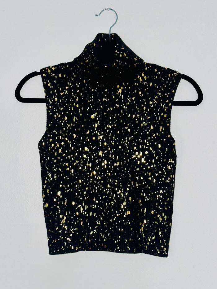 Gold Foil Detail Turtle Neck Crop Top