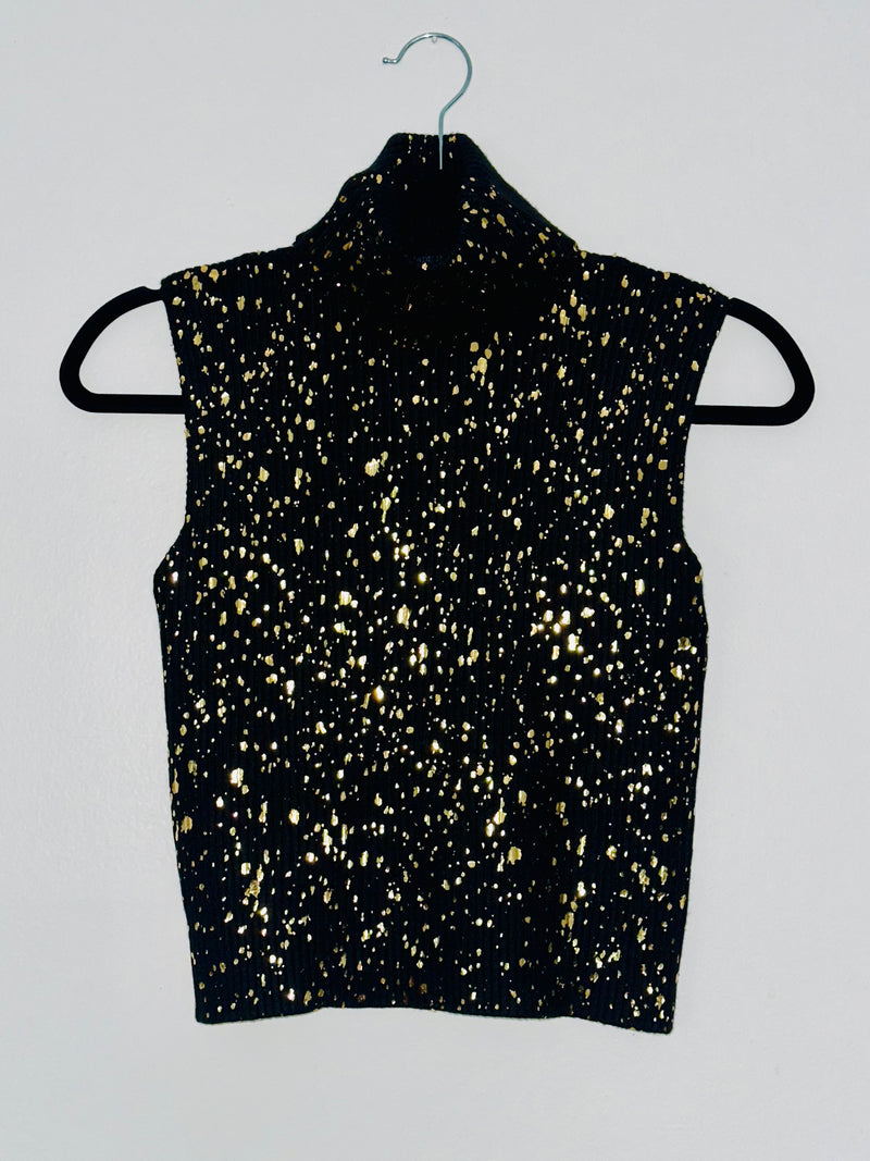 Gold Foil Detail Turtle Neck Crop Top