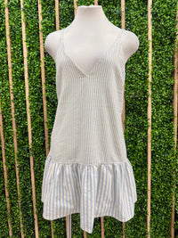 Ivory Blue Striped Cami Drop Waist Short Dress