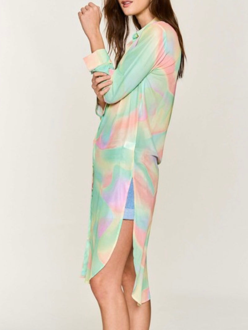 Mesh Tie Dye Button down Tunic