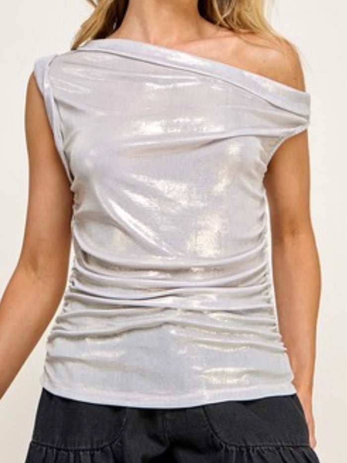 Metallic Draped Ruched Top