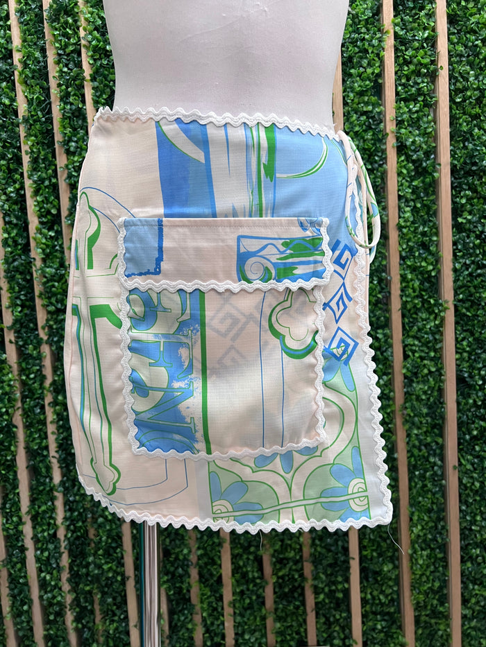 Blue Coastal Mosaic Print Wrap Skort