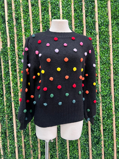 Black Rainbow PomPom Sweater