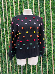 Black Rainbow PomPom Sweater