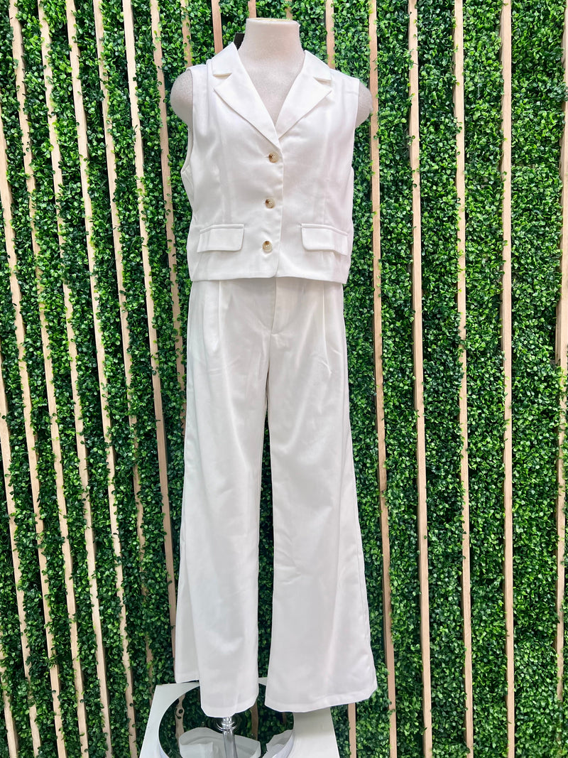 White Linen Wide Leg Pant