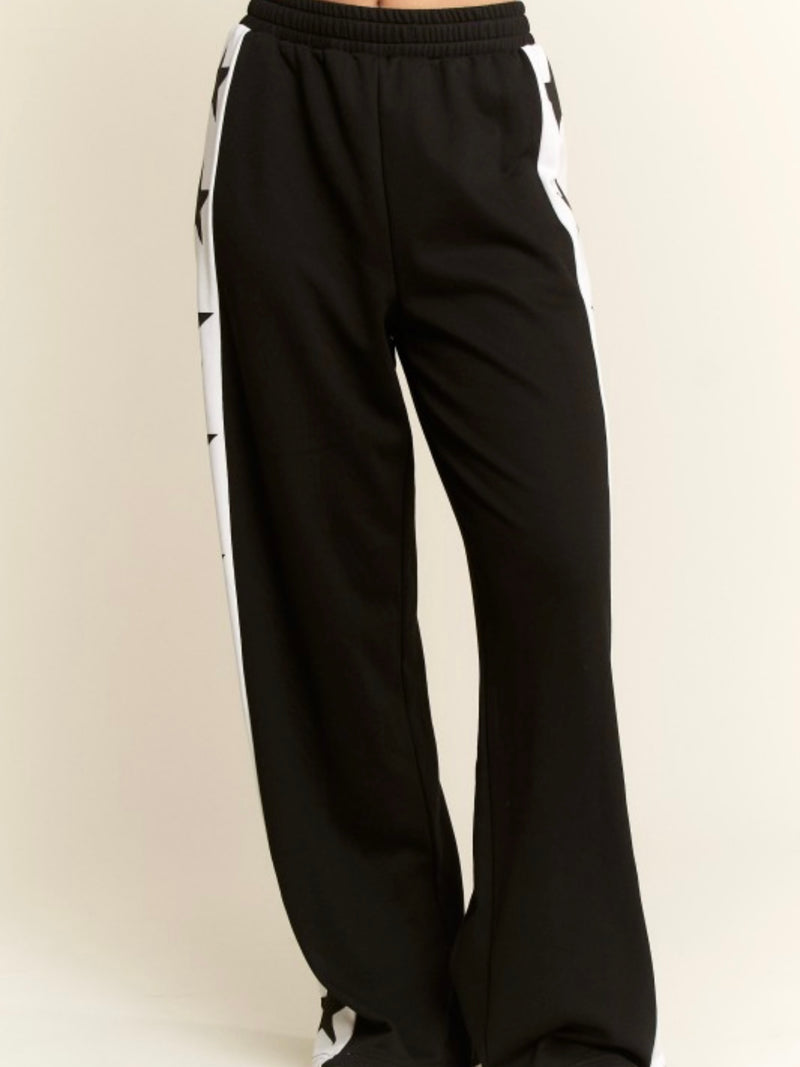 Black Side Star Trim Wide Leg Pant