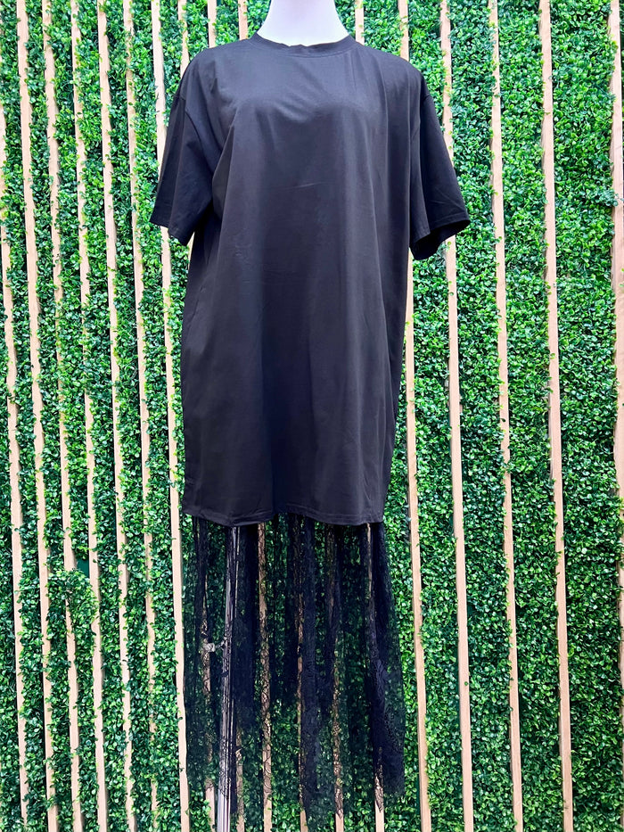 Versatile Lace Insert Shirt Dress
