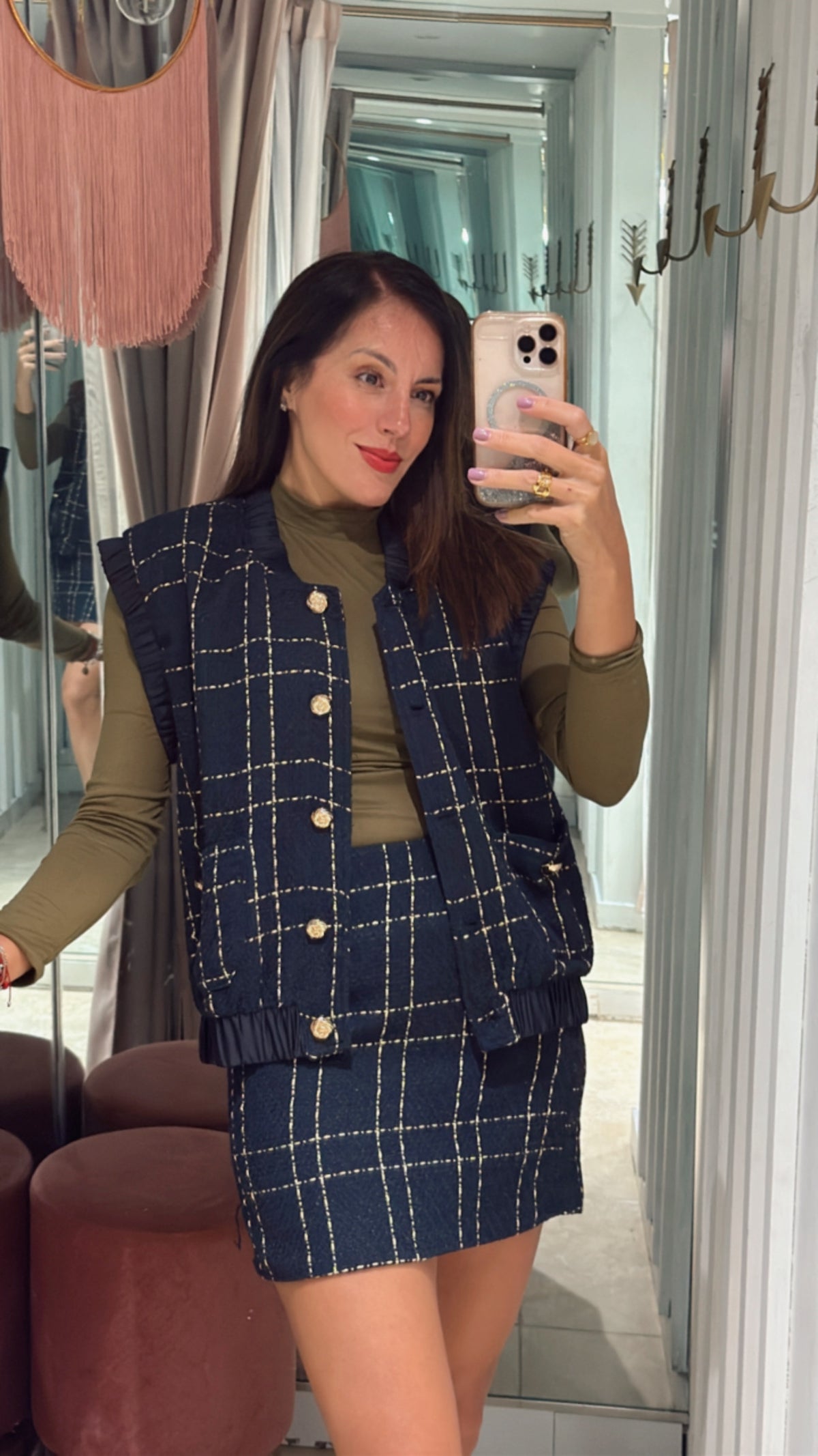 Navy Tweed Sleeveless Jacket