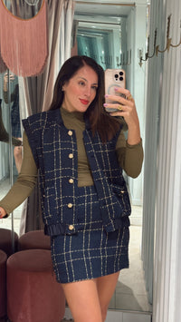 Navy Tweed Sleeveless Jacket
