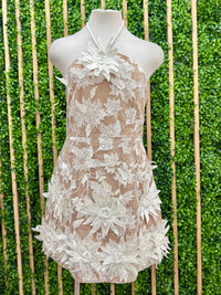 Exquisite White 3D Flower Detail Short Dress