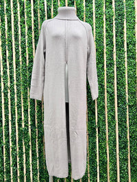 High Neck Front Slit Sweater Long Top
