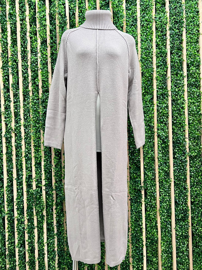 High Neck Front Slit Sweater Long Top