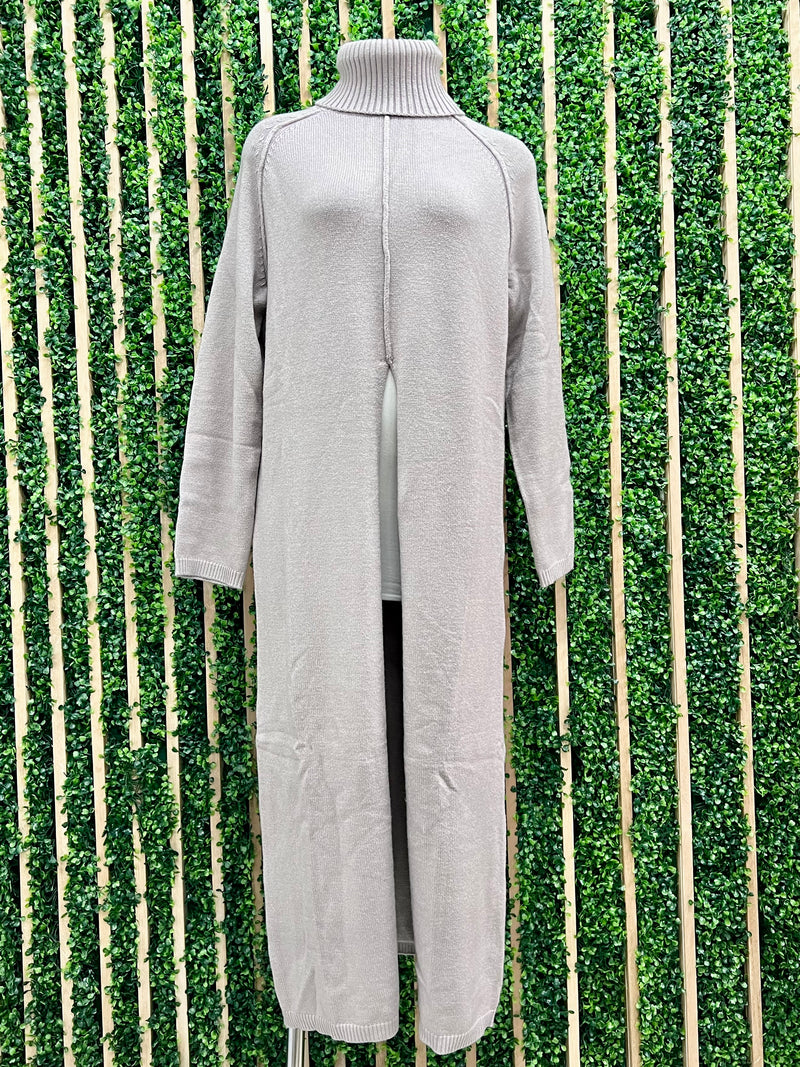 High Neck Front Slit Sweater Long Top