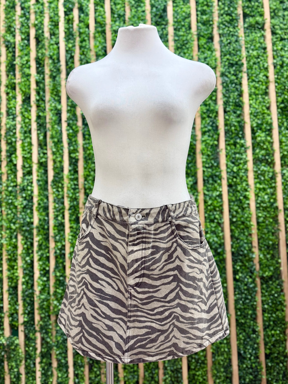 Sand Zebra Denim Short Skirt