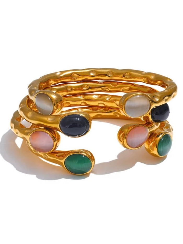 NAtural Stone Hammered Open Bracelet
