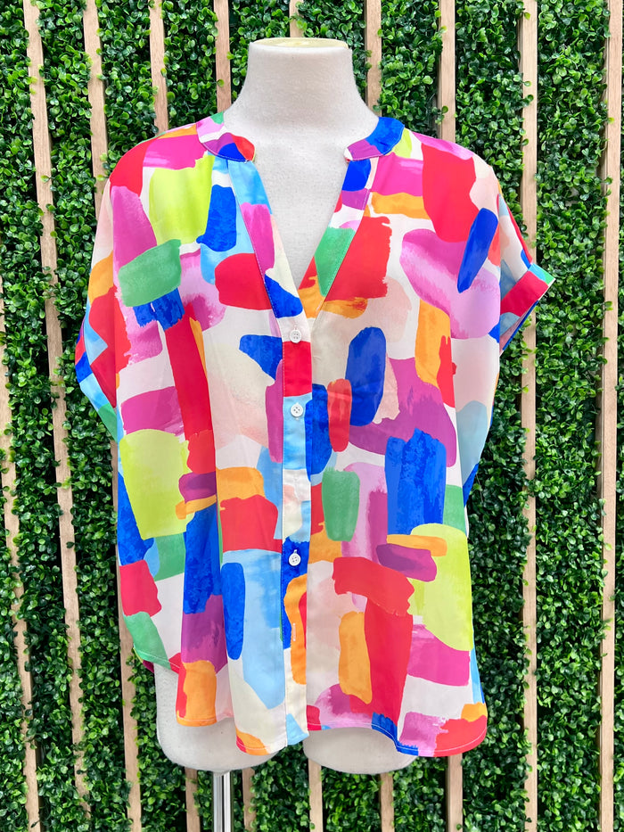 Red Blue Printed Blouse