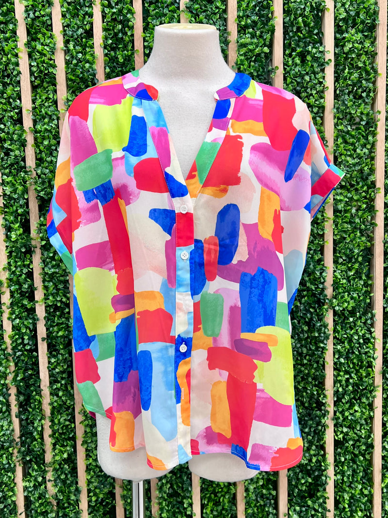 Red Blue Printed Blouse
